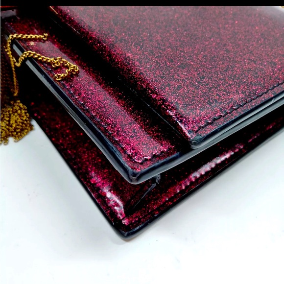 Auth Saint Laurent Ruby Patent Glitter Wallet On Chain Kate Clutch Shoulder Bag - Picture 7 of 10
